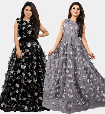 DECOFIN Flared/A-line Gown(Grey, Black)