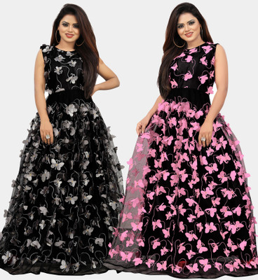 DECOFIN Flared/A-line Gown(Grey, Pink)