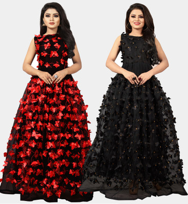 DECOFIN Flared/A-line Gown(Black, Red)