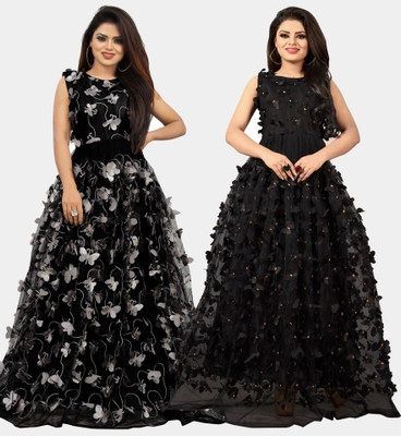 DECOFIN Flared/A-line Gown(Black, Grey)