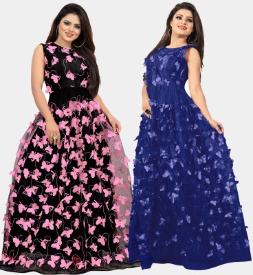 DECOFIN Flared/A-line Gown(Pink, Blue)