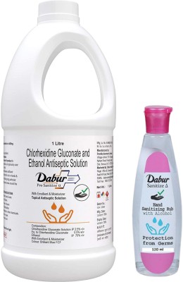 Dabur Pro Sanitize Alcohol Based(liquid) 1l And 120 Ml LIQUID Hand Rub Bottle(2 x 560 ml)