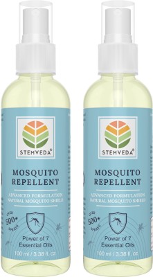 STEMVEDA Herbal Mosquito Repellent Spray (Pack of 2) (Net Qty. 200ml) | Advanced Mosquito Shield with the Power of 7 Pure Essential Oils and Natural Extracts | Safe for Babies and Young Kids | Suitable for Use on Fabric and Clothes(2 x 100)