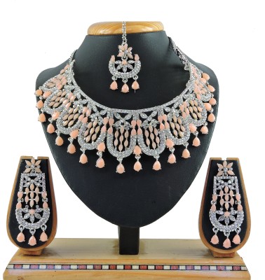 VATSALYA creation Alloy Gold-plated Silver, Pink Jewellery Set(Pack of 1)