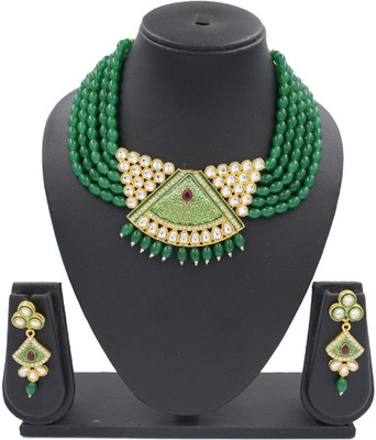 Sandhya Designer Studio Stone Green, White Jewellery Set(Pack of 1)