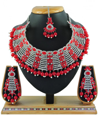 VATSALYA creation Alloy Gold-plated Red, Silver Jewellery Set(Pack of 1)