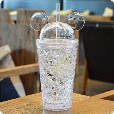 miRim Mickey Acrylic Frosty Sipper Glass With Lid And Straw Plastic Tumbler(650 ml)