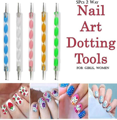 Party Hub 5 pcs Dotting Pen Marbleizing Tool 2-Way Nail Art(Multicolor)
