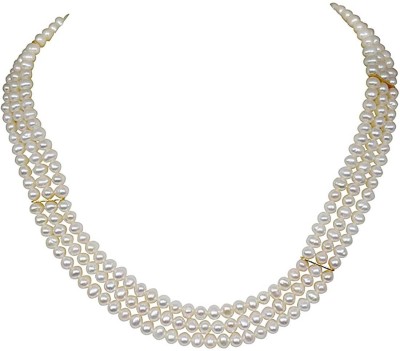 Surat Diamond Ecstasy Real Pearl - Three Line Real Freshwater Pearl Necklace for Women (SN4) Pearl Gold-plated Plated Metal Necklace