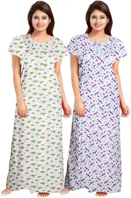 zalya Women Nighty(Green, Purple)