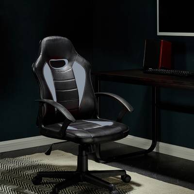 Bantia Leatherette Synthetic Fiber Office Arm Chair Grey Black