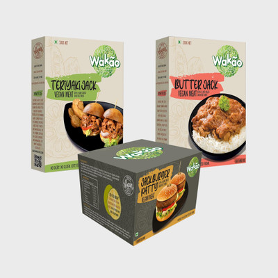 Wakao Combo Pack of 3 Teriaki, Buttter and Burger Patty Jack Vegan Meat (100 % Plant-Based Jack Fruit Meat)- Heat and Eat 1200 g (Pack of 3)