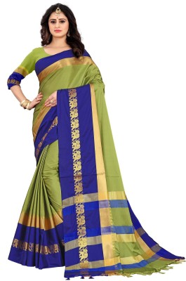 Fab Silk Woven Banarasi Cotton Silk Saree(Multicolor)