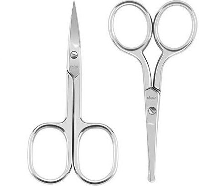 MYYNTI Stainless Steel Facial Scissors with Rounded and Curved Head for Eyebrows, Eyelashes, Nose Hair, Ear Hair, Moustache Grooming Scissors(Set of 1, Silver)