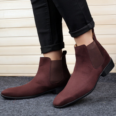 BXXY Men's Suede Material Casual Chelsea Boots Boots For Men(Brown , 10)