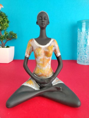 Miss Peach Handcrafted Resin Lotus Pose Bliss: Meditating Yoga Woman for Home Decor Decorative Showpiece  -  17 cm(Polyresin, Yellow, Black)