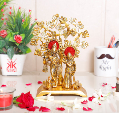 KridayKraft Radha Krishna Standing Playing Flute Under Tree idol Metal Statue Gold Antique Finish for Pooja & Home,Office Decorative,Radha Krishna Murti Showpiece Figurines,Religious idol Gift Article... Decorative Showpiece  -  22 cm(Metal, Gold)