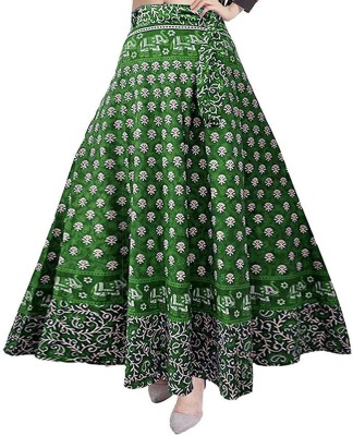 Unique Choice Floral Print Women Wrap Around Green Skirt