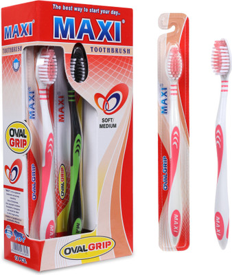 Maxi Oval Grip Soft Toothbrush(Pack of 12)