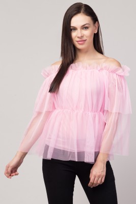 Micro Mount Casual Solid Women Pink Top