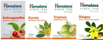 HIMALAYA Ashvagandha General, Karela Metabolic, Triphala Bowel And Shigru Bone-Joint Wellness (Pack of 4)(Pack of 4)