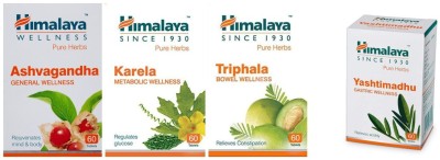 HIMALAYA Ashvagandha General, Karela Metabolic, Triphala Bowel And Yashtimadhu Gastric Wellness (Pack of 4)(Pack of 4)