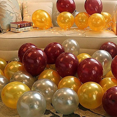 ACOME Solid Latex Metallic HD Balloons (Golden/Silver & Brown_Pack of 50) Balloon(Gold, Silver, Brown, Multicolor, Pack of 50)