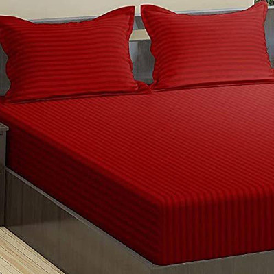 Vomzer 280 TC Satin Double Striped Flat Bedsheet(Pack of 1, Red)
