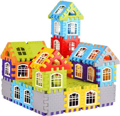 FTAFAT My Happy House Home Building Blocks, Learning Toy Educational Toy Non-Toxic Brain Building , 72 Pcs Blocks Set for Kids Puzzle Best Gift