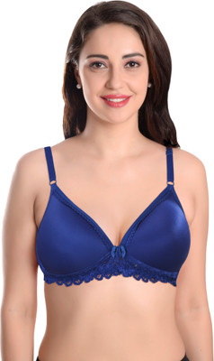 Featherline Beatiful Lace Design Deep Neck Lightly Padded Non Wired Women's T-Shirt Bras. Women T-Shirt Lightly Padded Bra(Blue)