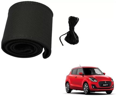 POOJATRADERSSS Hand Stiched Steering Cover For Suzuki Swift, Swift Dzire, Thar, Omni, Sunny(BLACK, Leather)