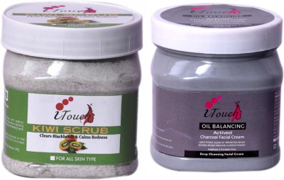 I TOUCH HERBAL Kiwi Scrub 500 ml + Charcoal Cream 500 ml ( Pack Of 2 x 500 ml )(2 Items in the set)