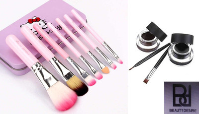 BEAUTY DESIRE Professional Make Up Saloon Use Brushes pack of 7 with Premium Gel Eye Liner(2 Items in the set)