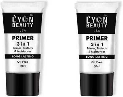 L'YON BEAUTY 3 in 1 Primer - 30 ml (Transparent) (Pack of 2) Primer  - 60 ml(White)