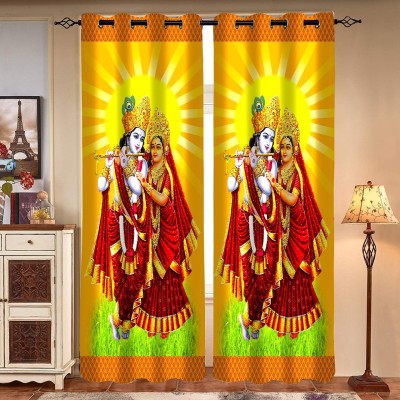 BLENZZA DECO 218 cm (7 ft) Polyester Semi Transparent Door Curtain (Pack Of 2)(Printed, Radha Krishna Ji 1)