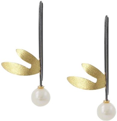 Septreize Classy Handmade Vintage Style Freshwater Pearls Statement Earrings (Pack of 1, Gold & Black) Brass Drops & Danglers