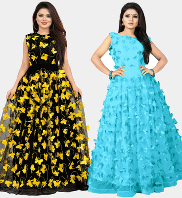 DECOFIN Flared/A-line Gown(Light Blue, Black, Yellow)