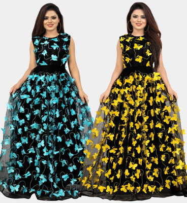 DECOFIN Flared/A-line Gown(Blue, Yellow)