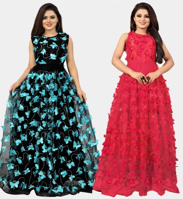 DECOFIN Flared/A-line Gown(Red, Light Blue, Black)