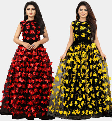 DECOFIN Flared/A-line Gown(Red, Yellow, Black)