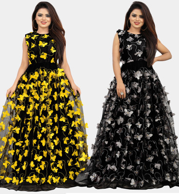 DECOFIN Flared/A-line Gown(Black, Yellow, Grey)