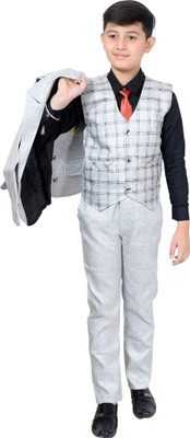 Akshita trading Boys Festive & Party, Wedding Shirt, Waistcoat and Pant Set(Grey Pack of 1)