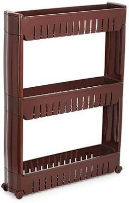 MECHON 3 Tier Kitchen Trolley, Easy-To-Move Slide Out Shelf Slim Rack Brown Plastic Kitchen Trolley(DIY(Do-It-Yourself))