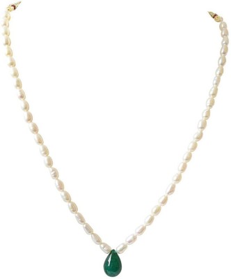 SURAT DIAMONDS Elegant Pearl Strand Necklace for Women - Single Line Green Onyx & Rice Pearl Pearl, Onyx Metal Necklace