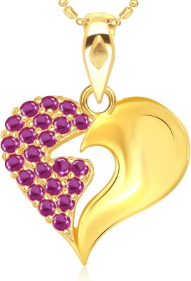 VSHINE FASHION JEWELLERY Attractive Heart Valentine Pendant Charm American Diamond studded stylish Fancy Party Wear Latest Design Gold Plated Locket Necklace Set with Gold Chain Fashion Jewellery for Women, Girls, Boy & Men Gold-plated Cubic Zirconia Alloy, Brass Pendant