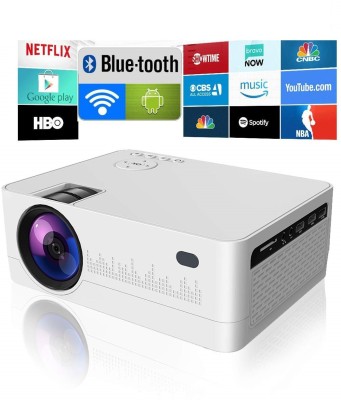 IBS WIFI ANDROID 9.0 YOUTUBE NETFLIX HD LED 3D Projector BLUETOOTH 5000 Lumens, HDMI USB VGA AV, 1280*720P (5000 lm / Wireless / Remote Controller) Portable Projector(White)