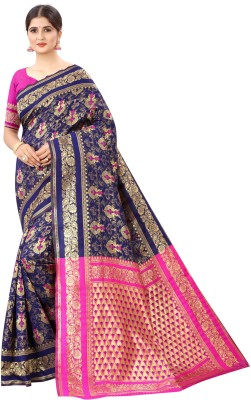 S G CREATION Floral Print Banarasi Silk Blend, Jacquard Saree(Blue, Pink)