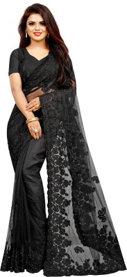 PARAMPARA DESIGNER Embroidered Bollywood Net Saree(Black)