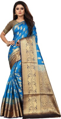 JAMUNESH FASHION Woven Banarasi Jacquard Saree(Light Blue)