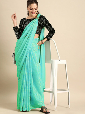 Winza Designer Solid/Plain Bollywood Georgette Saree(Light Green)